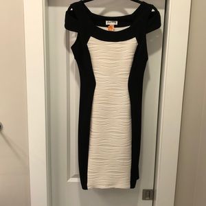 Joseph Ribkoff black & white rouged dress